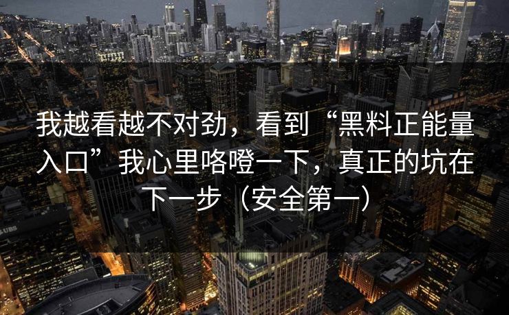 我越看越不对劲，看到“黑料正能量入口”我心里咯噔一下，真正的坑在下一步（安全第一）