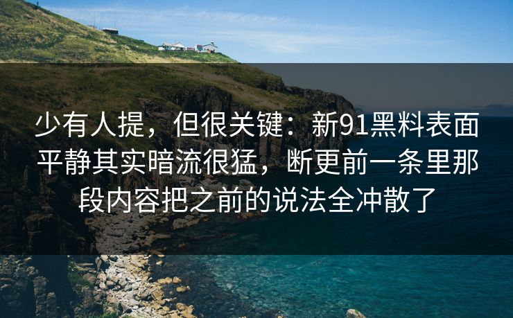 少有人提，但很关键：新91黑料表面平静其实暗流很猛，断更前一条里那段内容把之前的说法全冲散了